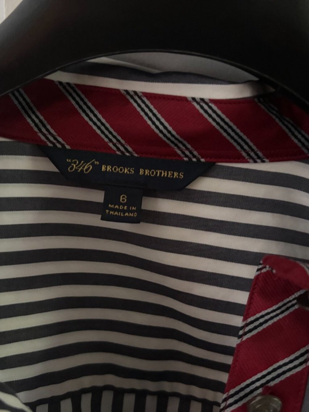 Brooks Brothers 346 Navy Striped French Cuff Shirt Red Repp Contrast 6 - Picture 4 of 4
